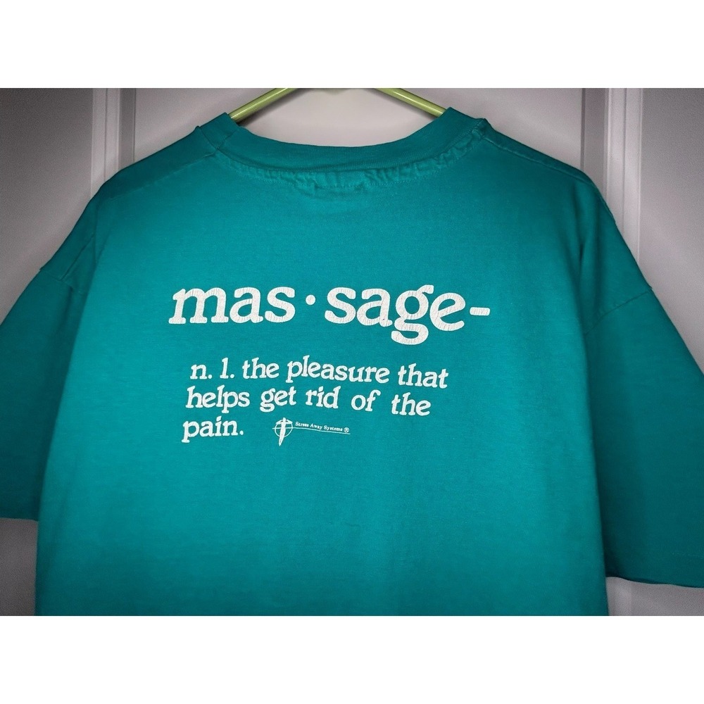 Vintage 90's Y2k  Massage Therapist Definition Double Sided Graphic Teal T-Shirt